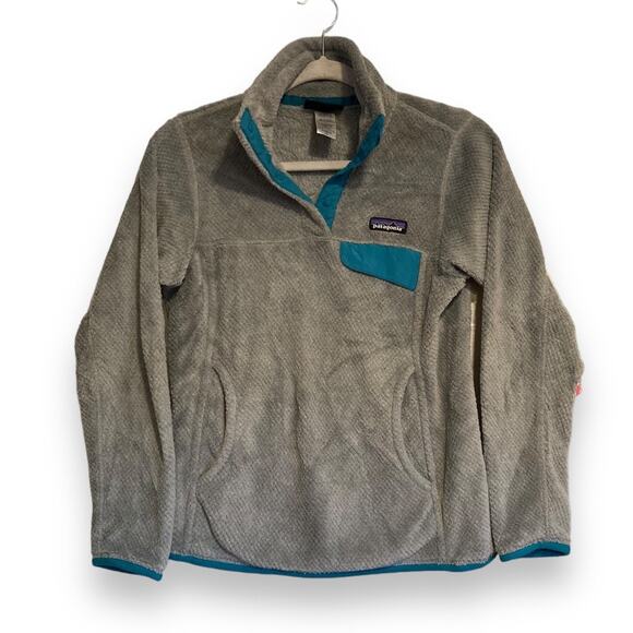 Patagonia Grey Teal Fleece Jacket Womens Sz XS Re-Tool Snap-T Pulloverver Hiking - Picture 1 of 16